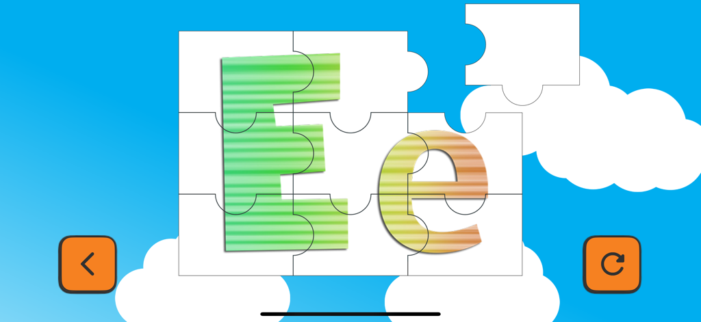 Bildungspuzzle mit dem Buchstaben E aus der deutschen ABC-App für Kinder