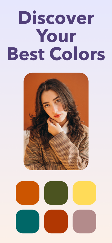 A woman in a stylish blazer next to a curated personal color palette