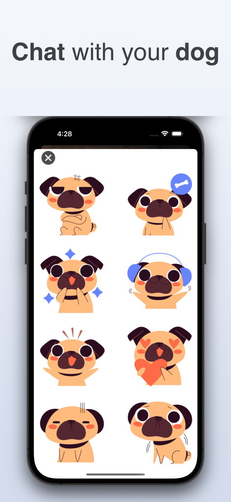 Dog & Cat Translator: Pet Chat - A collection of expressive pug dog stickers for chatting with your pet in the app