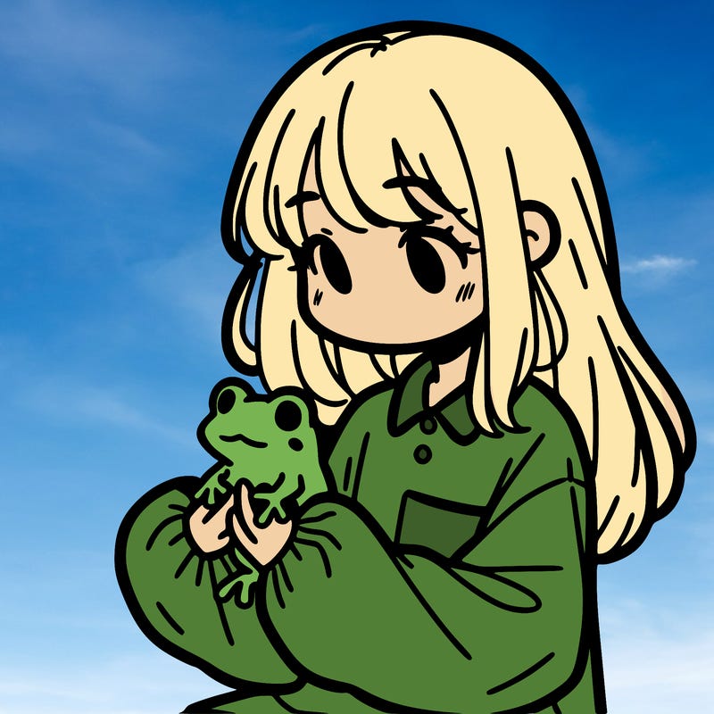 girl with long hair and a oversized shirt. and she is holding a frog