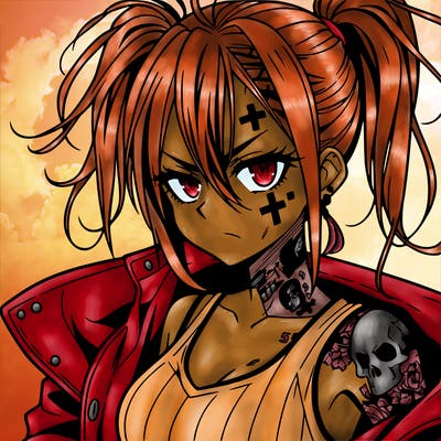 badass anime girl with scar and tattoos