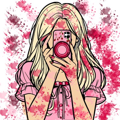 a realistic girl holding her phone taking pictures