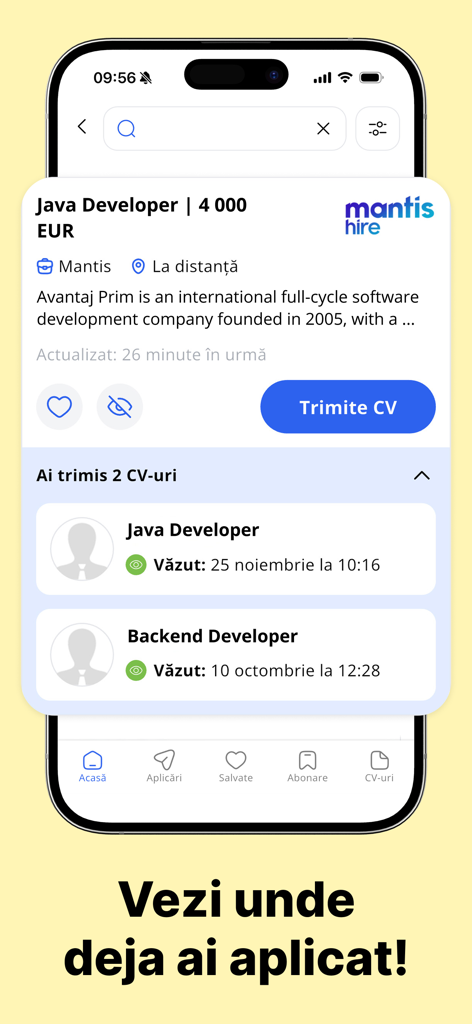 Rabota.md - Rabota md app screen displaying job application status and vacancy details