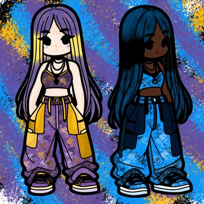 girl in baggy pants crop top and long hair