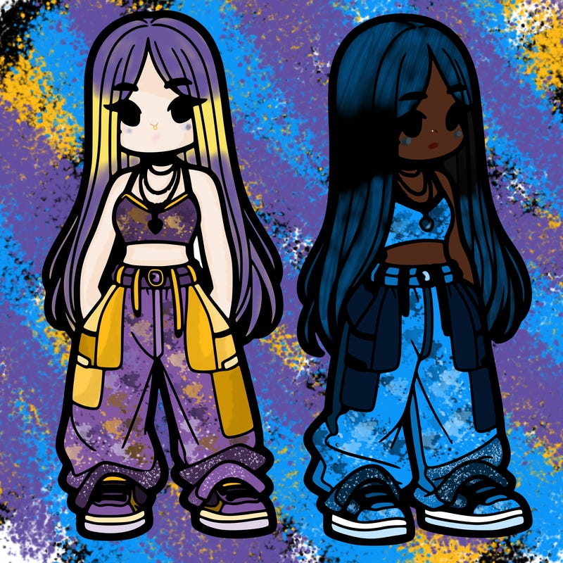 girl in baggy pants crop top and long hair