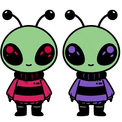 an irken empire with a light pink sweater with black strips and black pants and black boots and black antennae with cute alien eyes