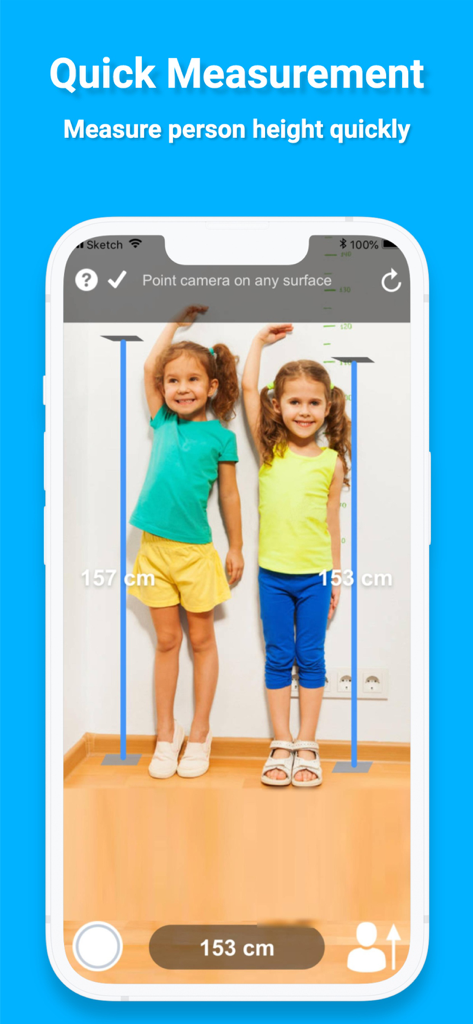 Measuring tape app using augmented reality to calculate the height of two children through a smartphone camera