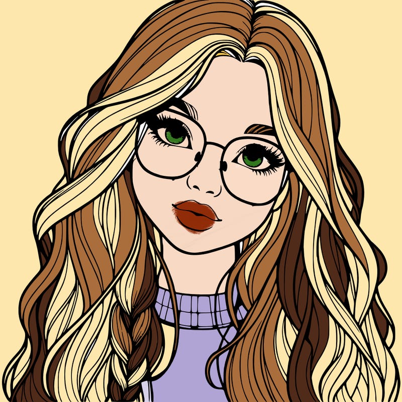 girl with long hair and freckles and glasses realistic