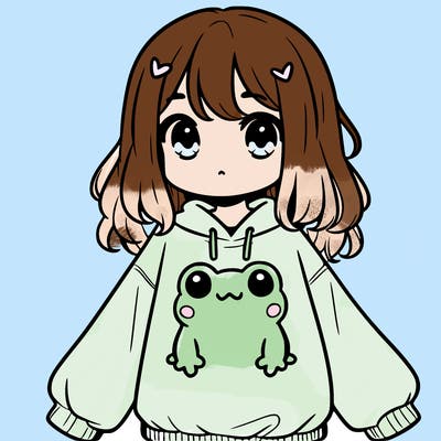 girl wearing frogging sweatshirt