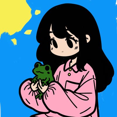 girl with long hair and a oversized shirt. and she is holding a frog