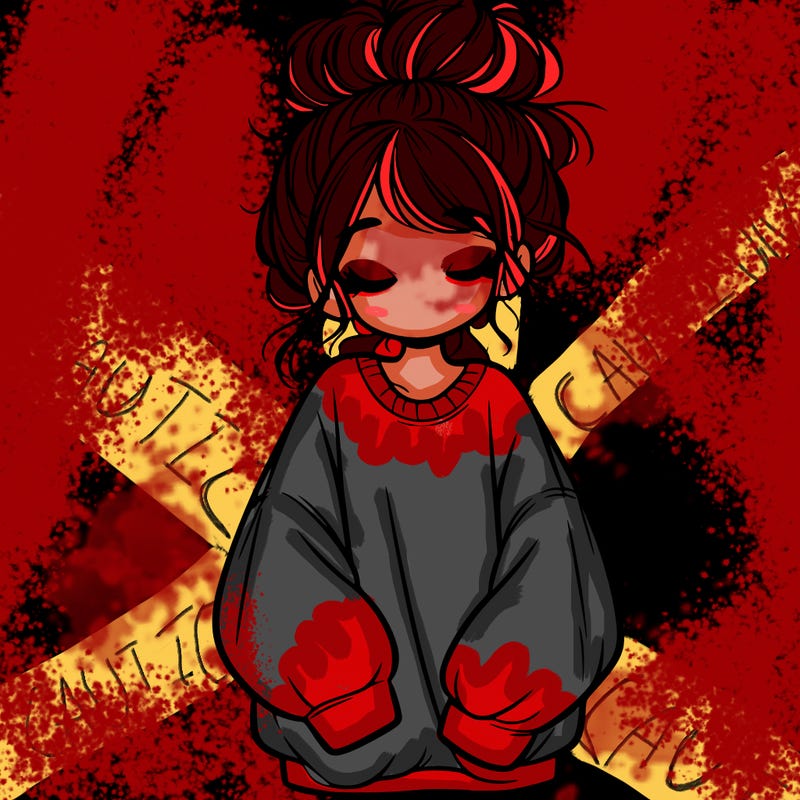 girl with baggy sweatshirt and messy bun