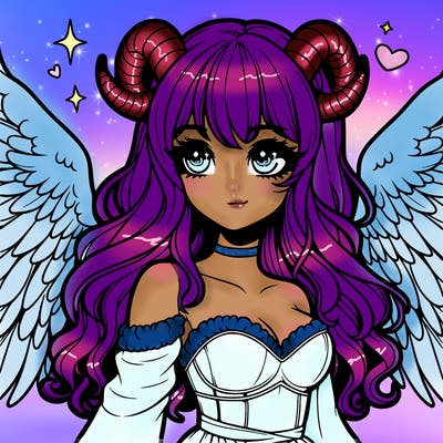 realistic girl with horns and wings