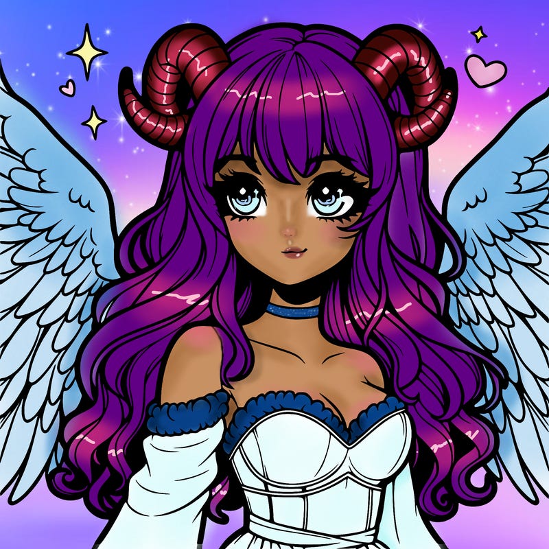 realistic girl with horns and wings