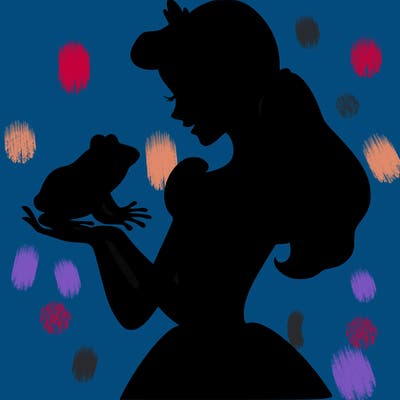 a shadow of a princess holding a frog realistic