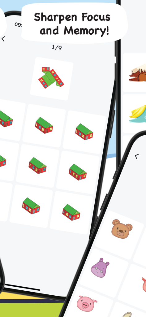 Brain Boost: Mental Up for Kid - Brain Boost app screen featuring memory and focus puzzles for children