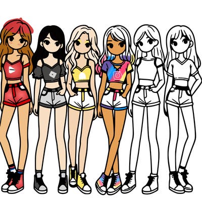 a group of girls wearing crop tops and shorts