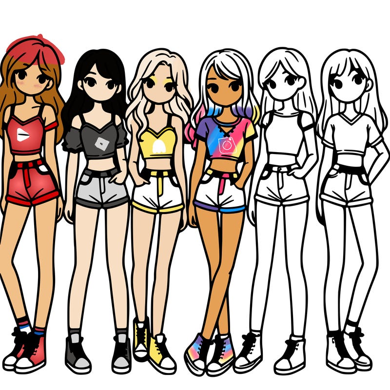 a group of girls wearing crop tops and shorts