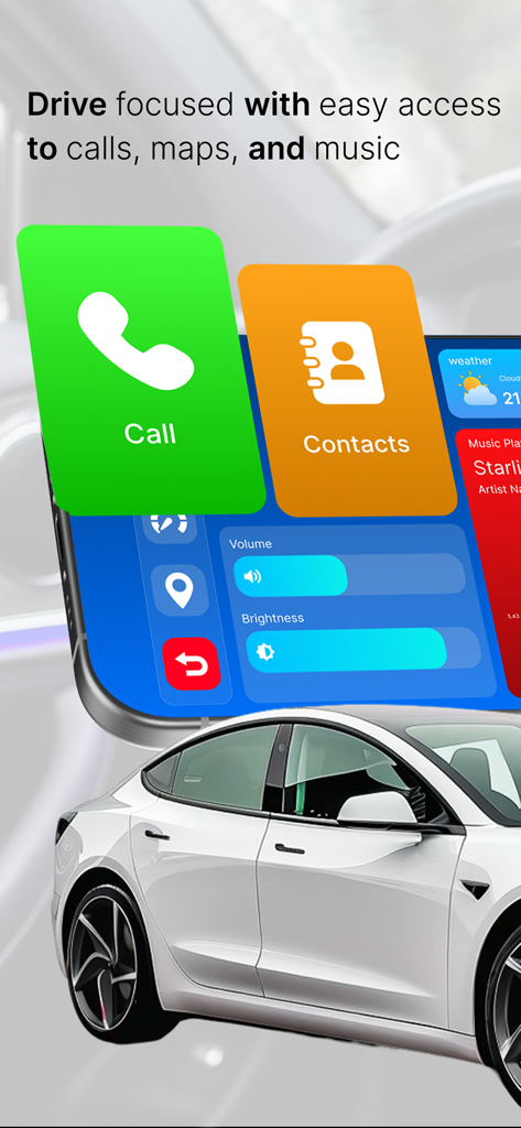 Entune app suite: Car Sync - Entune app interface showing large call and contacts buttons for easier driving access