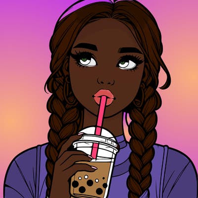 realistic girl with braided hair drinking boba