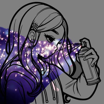 a realistic girl spray painting