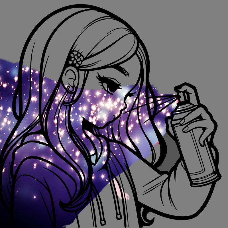 a realistic girl spray painting