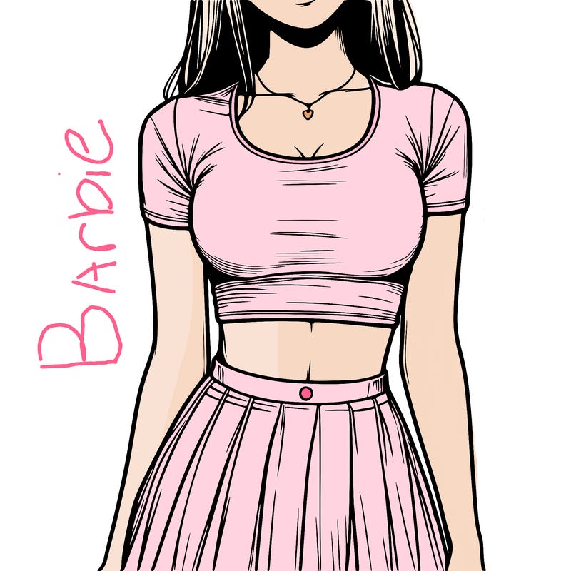 realistic girl wearing crop top and skirt