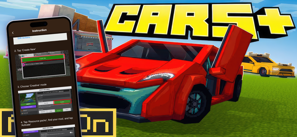 ModCraft - add ons for MCPE - Instructional screen for installing vehicle mods in ModCraft for Minecraft PE