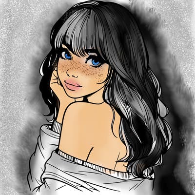 realistic girl with bangs looking over her shoulder
