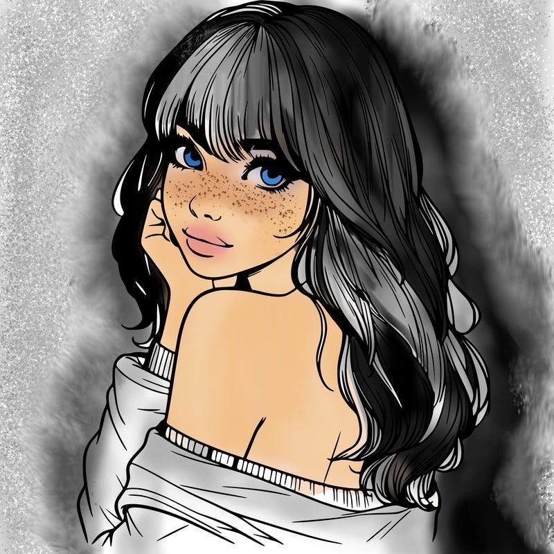 realistic girl with bangs looking over her shoulder