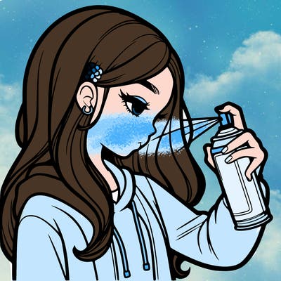 a realistic girl spray painting