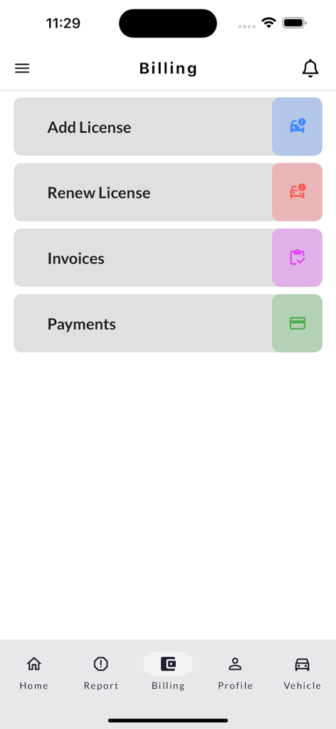 Gps Platforms - Gps Platforms mobile App Billing-Dashboard zur Verwaltung von Lizenzen und Zahlungen