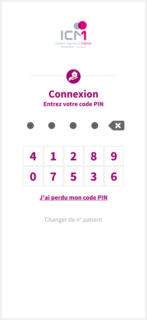 mon ICM - Die sichere PIN-Eingabe-Login-Bildschirm für die medizinische App mon ICM.