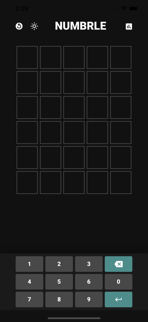 Numbrle - Numbrle number guessing game main interface with empty grid and keypad