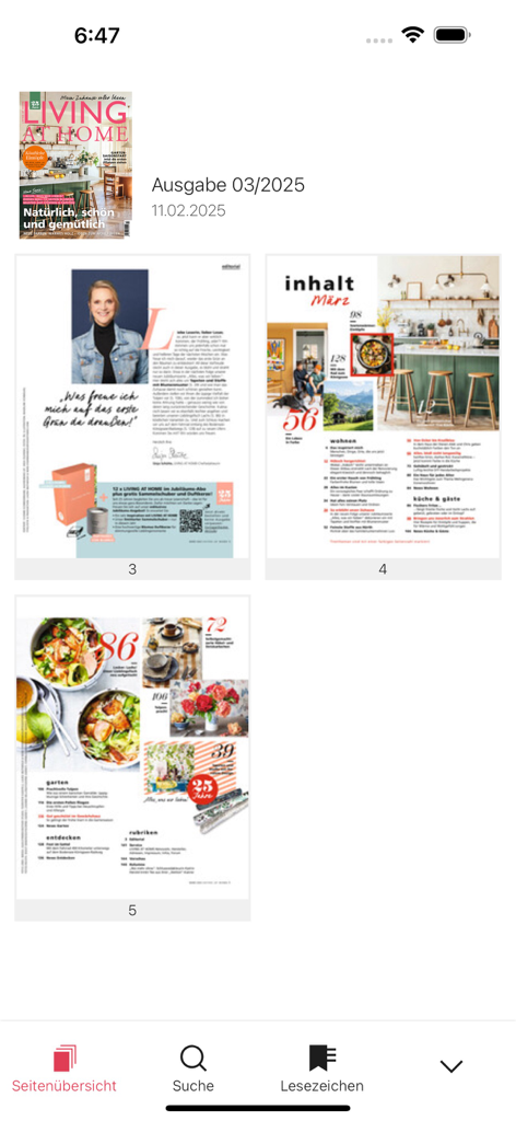 Living at Home - Digital pages of the Living at Home magazine app showing articles on home decor and gardening