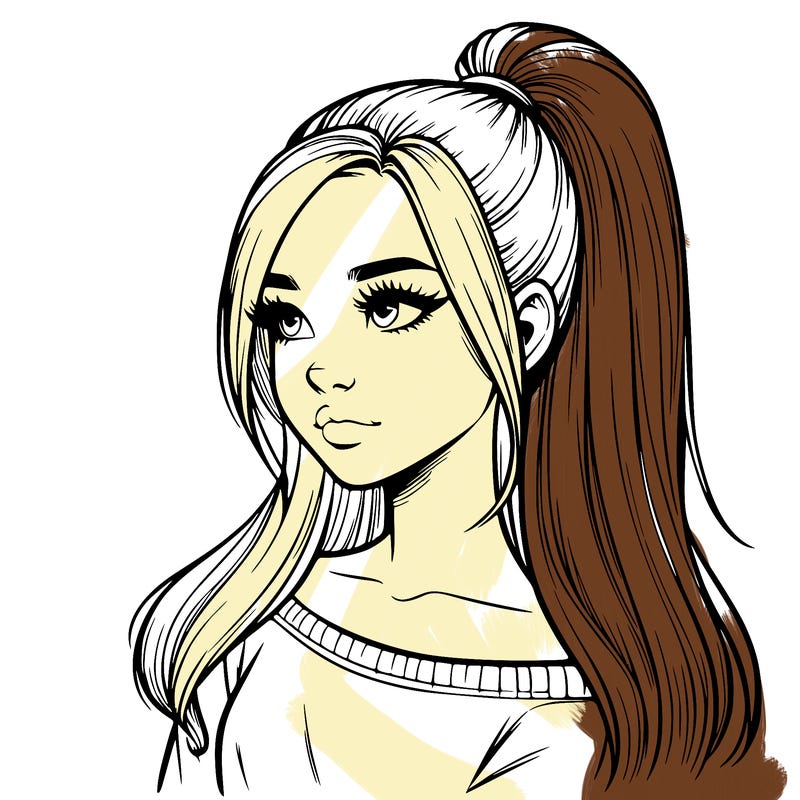realistic girl with a high ponytail
