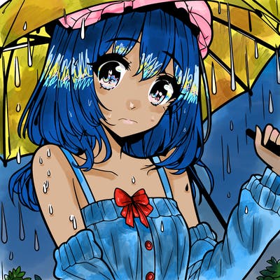 pretty anime girl in the rain