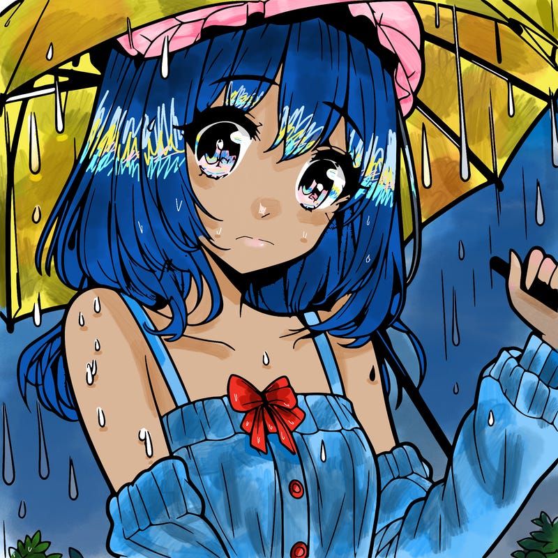 pretty anime girl in the rain