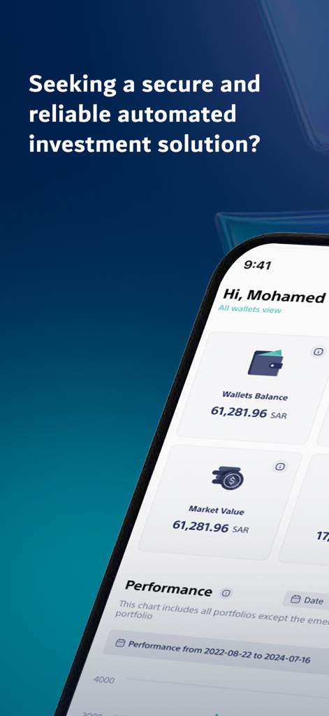 Tamra Capital: Save & Invest - Interface de l'application mobile Tamra Capital montrant un tableau de bord d'investissement avec le solde du portefeuille et les statistiques de la valeur marchande