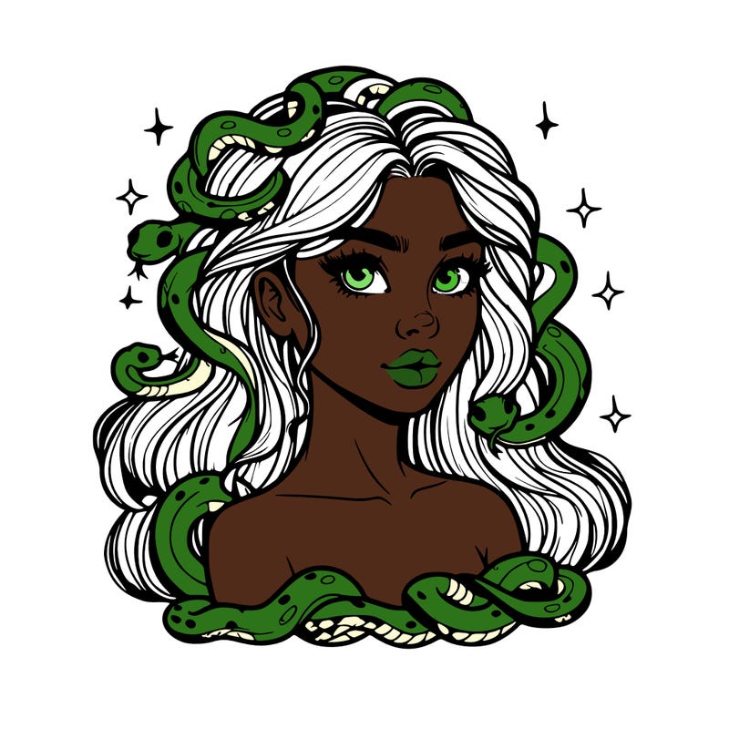 realistic girl with snakes as hair