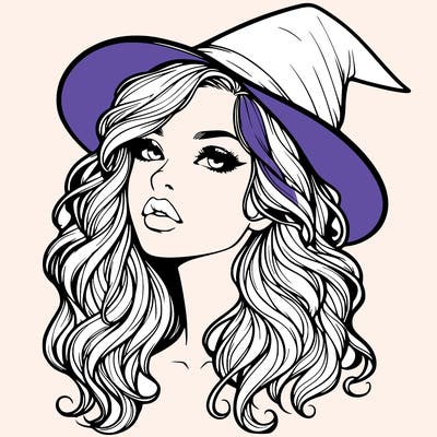 realistic witch girl with wavy hair and lips