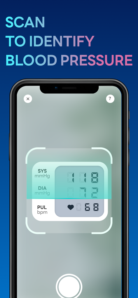 Scanning a digital blood pressure monitor display using the BP Mate app camera feature