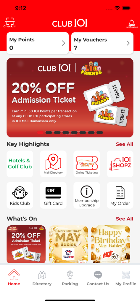 CLUB IOI - Club IOI mobile app home screen showing rewards and shopping mall features.