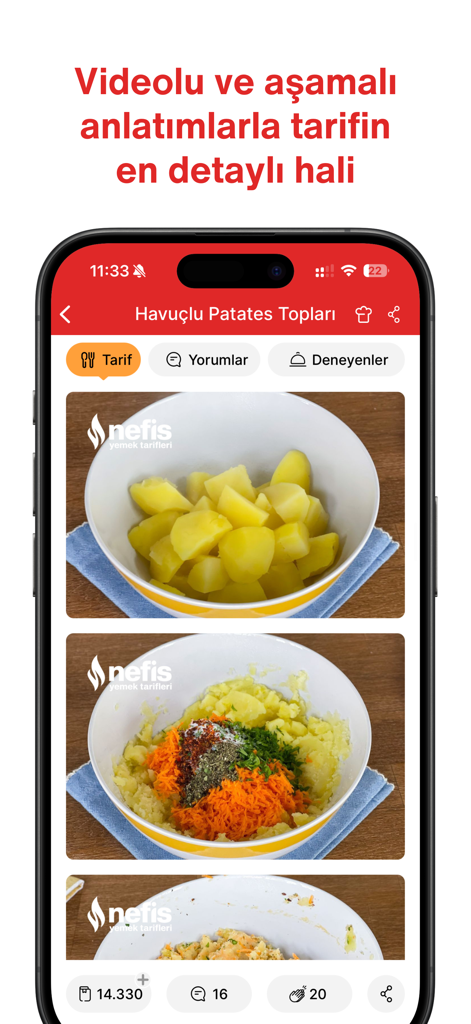 Nefis Yemek Tarifleri app displaying a step-by-step visual cooking guide for a Turkish recipe.