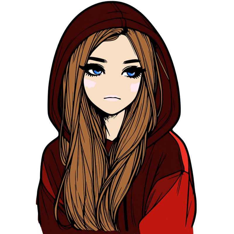 realistic girl with hoodie and long thin hair