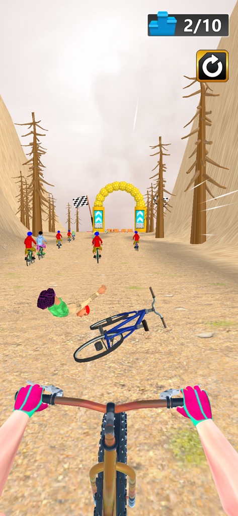 Bike Master: Cycle Racing Game - 砂漠のトラックで他のライダーとサイクレースをする一人称視点。