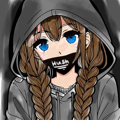 anime girl with long braids and hoodie