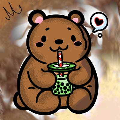 bear drinking boba tea