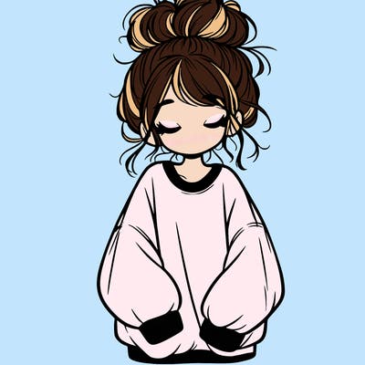 girl with baggy sweatshirt and messy bun
