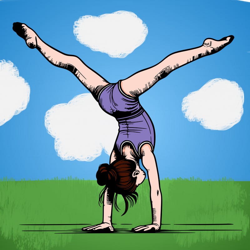 realistic gymnastic hand stand girl in four splits