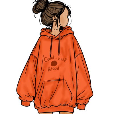 realistic girl with a oversized sweatshirt on and a bun